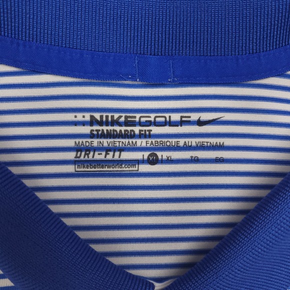 Nike Dri-Fit Polo Golfr Shirt Men's XL Blue White Stiped Standard Fit Polyester‎ - Picture 4 of 12